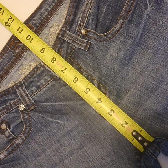 Adiktd Embroidered Denim Blue Jeans Button Down Flaps Gems 10/W31 - Picture 3 of 8